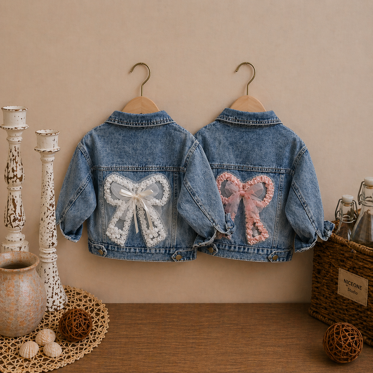 Veste en Jean avec détails noeud ROSE